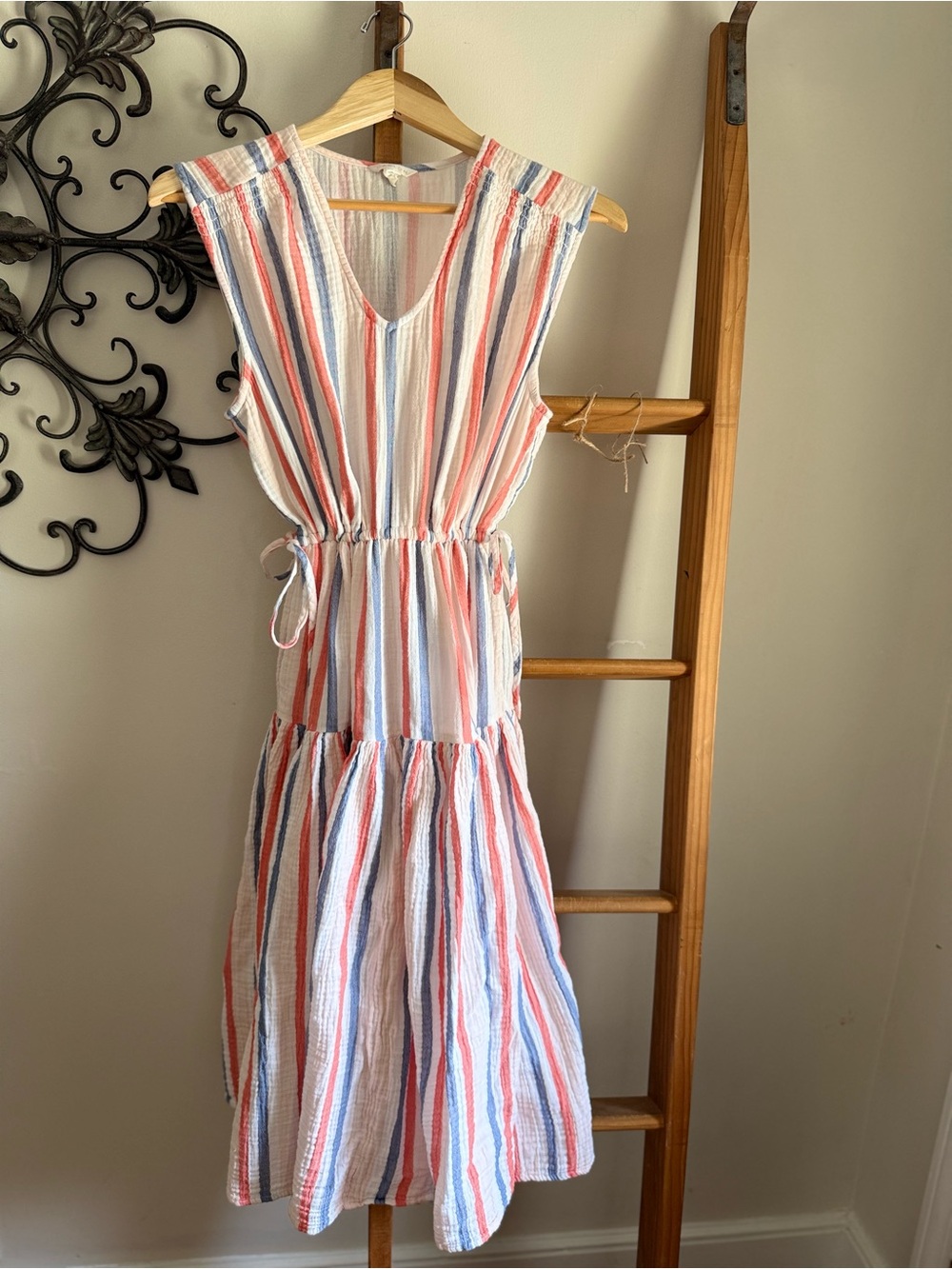 Caslon Striped Sleeveless Dress in Coral, Navy & White